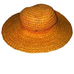 August Hats Tangerine Orange Wide Brimmed Summer Sun Hat 100% Paper Beach Garden